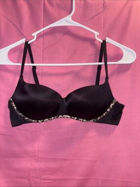 Victoria's Secret Balconet Black Bra with Leopard-Print Trim